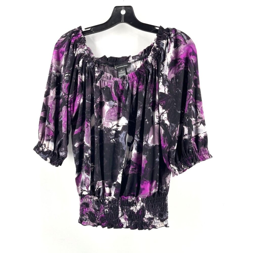 INC International Concepts 3/4 Sleeve Black Purple Top Shirt Blouse Size Medium